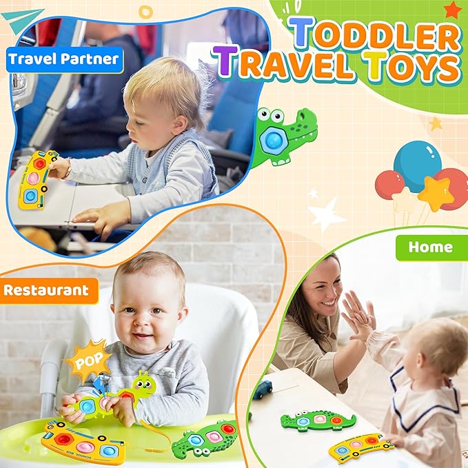 6PC Fidget Sensory Toys for Baby Airplane Travel Essential Activities, Party Favors Animal Pop Toys Autism Gifts for 12+ Month Babies Toddlers 1 2 3 Year Old Easter Basket Stuffers Gift