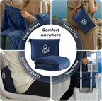 Travel Blanket, Soft 2-in-1 Airplane Blanket, 65x40 Inches, Travel Blanket Airplane Compact with Bag, Car Blanket with Luggage Sleeve & Backpack Clip (Navy Blue)