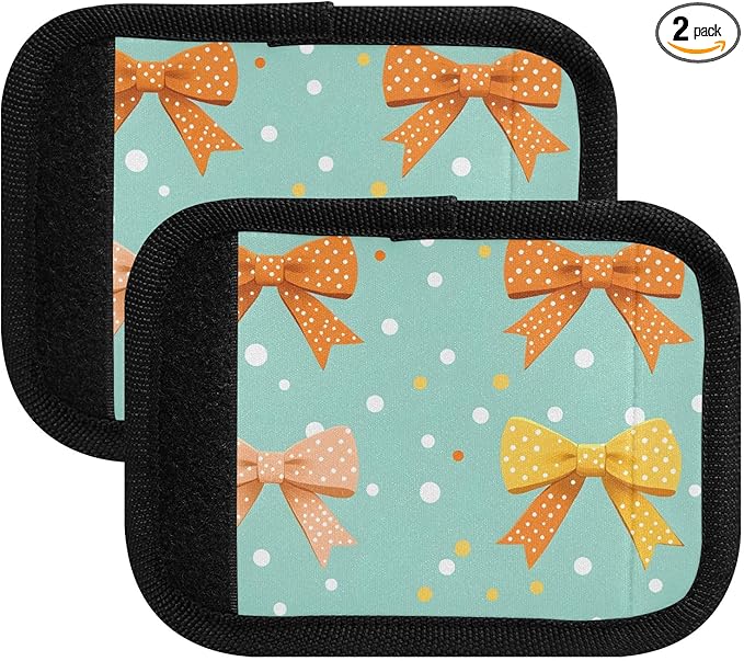 Bow Yellow Red Tile Pattern Luggage Handle Wrap for Suitcase Luggage Tags Handle Covers Identifiers Soft Decorations Travel Accessories 2 Pack