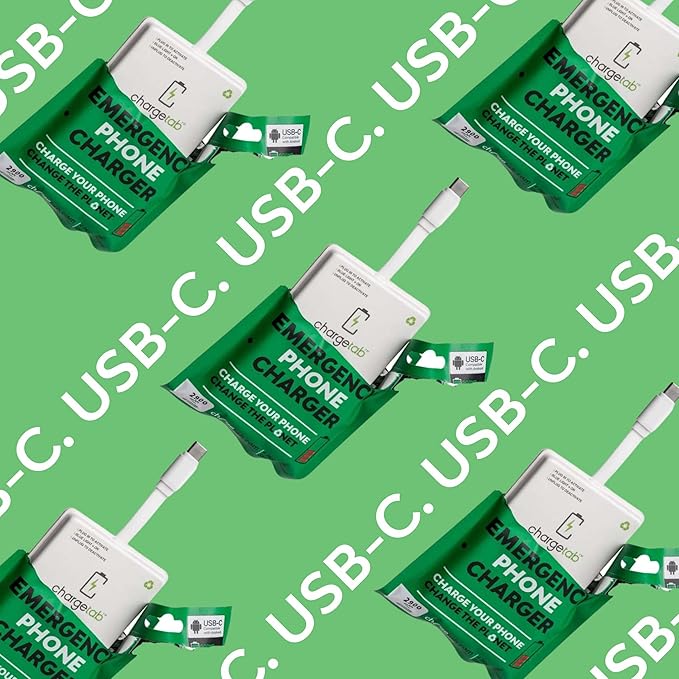 ChargeTab Emergency Portable USB-C Charger – Pre-Charged 3000mAh, Slim & Light, Up to 2-Year Shelf, Compatible w/iPhone 15/16 & Android USB-C Devices (10 Pack)