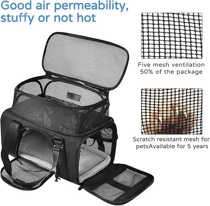 Wakytu Airline Approved Pet Carrier, Collapsible Cat Carrier, Expandable Dog Carrier, 900D High Density Oxford Cloth, Wear-Resisting, Anti Tearing, Safety Lock Zipper, Reflective Tape