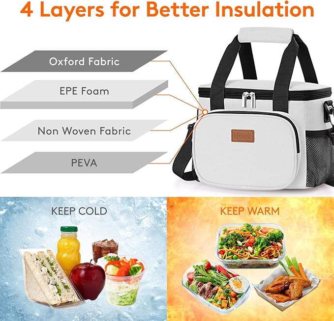 Lifewit Medium Lunch Bag, Insulated Lunch Box, Soft Cooler Cooling Tote for Adult Men Women, Sliver Gray 12-Can (9L)