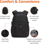 Amazon Basics Travel Laptop Backpack with Multiple Pockets and Compartments for 15.6 inch Laptop, Water Resistant, Spacious with Padded Shoulder Straps, Black | for 15.6 inch Laptop