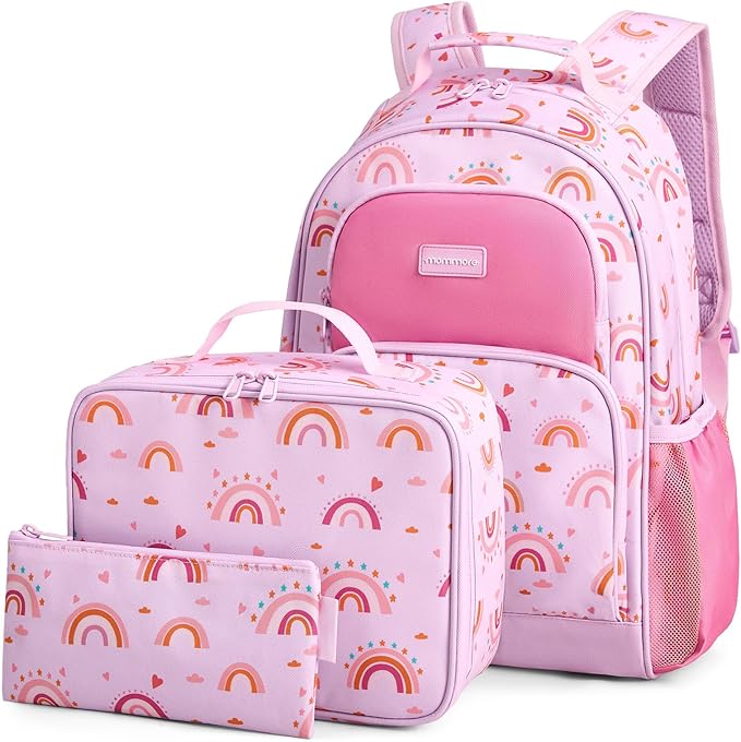 mommore Kids Backpack for Boys Girls 4-8 Kindergarten Elementary School Backpack with Lunch Box - 15” H Fit Folder