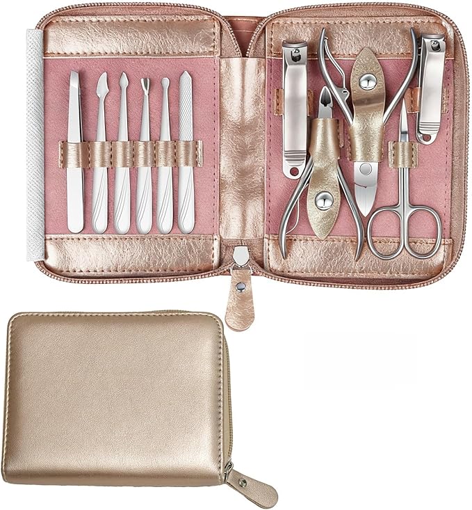 Manicure Set 11 in 1 Stainless Steel Nail Clippers for Men，Manicure Kit for Women，Nail Grooming Kit，Nail Clipper Set，Personal Care Tools（Champagne Colour）