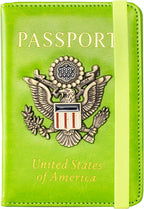 Passport Holder and Card Slot Combo RFID Blocking Leather Travel Passport Wallet for Men and Women US Passport Cover, Green