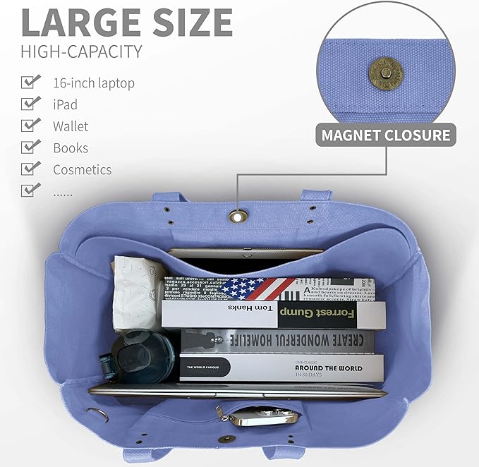 HOMESPON Large Canvas Tote Bag for Women Everything Bag with Pockets and Laptop Sleeve