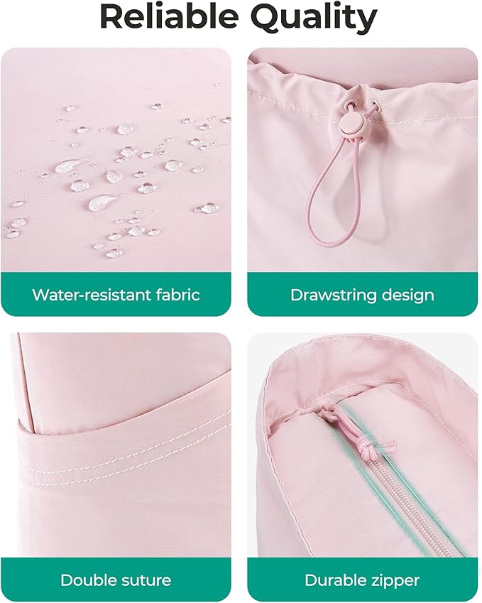 BAGSMART Foldable Tote Bag with Drawstring Bag, Tote Bag Shoulder Bag Top Handle Handbag for Travel, Work, Beach, Gym