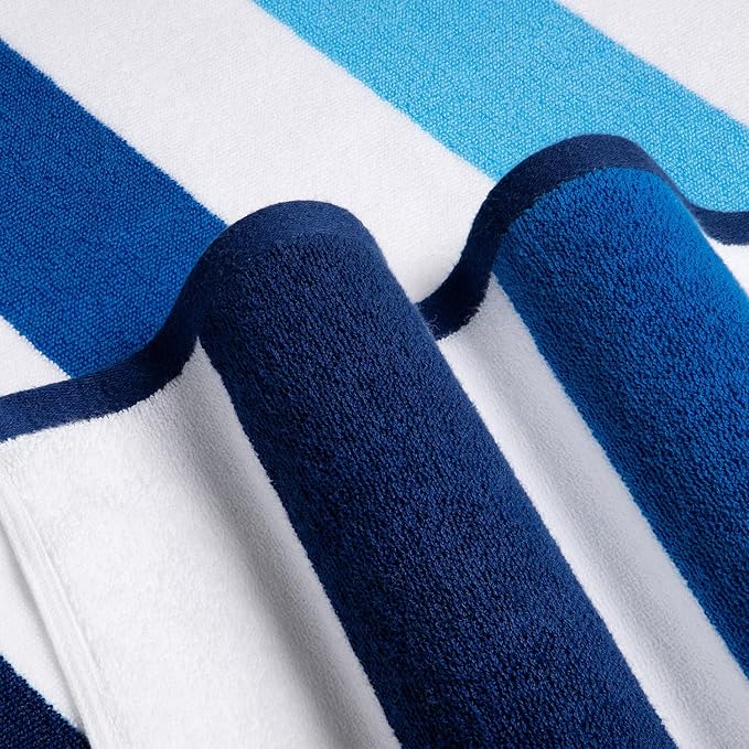 Bornbay Cotton Oversized Beach Towel - Extra Large 40"X70" Plush Thick Pool Towel, XL Fluffy Multi Blue Beach Towels Stripe Swimming Towel for Adults Mens Women