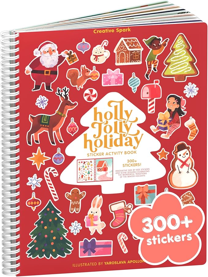 Holly Jolly 300+ Kids Sticker Book by Cupkin Toddler Christmas Coloring and Sticker Book, Road Trip Essentials, 8 Coloring Pages 8 Side by Side Scenes for Ages 2–8 Years