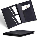 SlimFold Minimalist Passport Holder - Ultra-Thin Wallet Design with AirTag Slot, RFID Blocking - Holds 2 Passports with Magnet Closure for Secure Travel - Made in USA (Black w/Black Stitching)