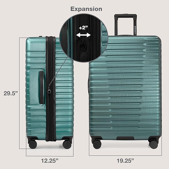 U.S. Traveler Boren Expandable Hardside Rugged Travel Luggage with 8 Spinner Wheels, Teal, Checked-Large 30-Inch