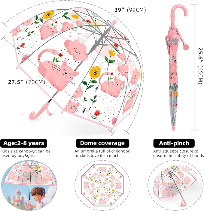 Kids Clear Umbrella for Rain Dome Bubble Umbrellas Windproof for Kids Boys and Girls