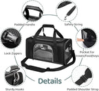 Wakytu TSA Approved Pet Carrier for Small Medium Cats and Dogs | Dog Carrier with Adequate Ventilation | 4 Mesh Windows, 3 Entrance, Locking Safety Zippers, Padded Shoulder Strap, Black