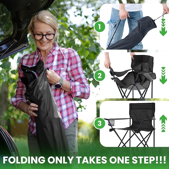2 Pack Lightweight Folding Camping Chairs, Outdoor Lawn Beach Chair with Cup Holder & Carry Bag for Travel, Fishing, Picnic, Backyard, Hiking (Black, Medium)