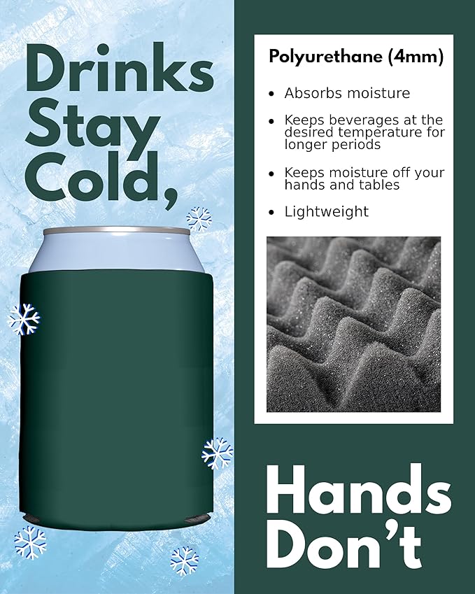 PartyPrints 1000 Pack Hunter Green Blank Can Cooler Sleeves, Customizable Bulk Can Coolers, Extra-Thick Collapsible Drink Insulator Sleeve, Beer Can Coolers for Party Beverages