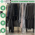 PARTY BARGAINS 72 x 20 Inch Disposable Clear Garment Bags, 100 Pack – Heavy-Duty Plastic Clothes Covers for Suits Dresses Coats, Closet & Travel