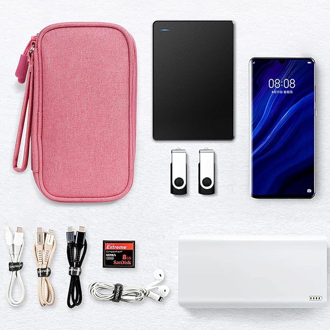 Skycase Electronic Organizer Travel Case - Waterproof Travel Cord Pouches for Organization, Cable Organizer, All-in-One Double Layers Storage Bag for Accessories, Charger, Cable, Pink - Medium