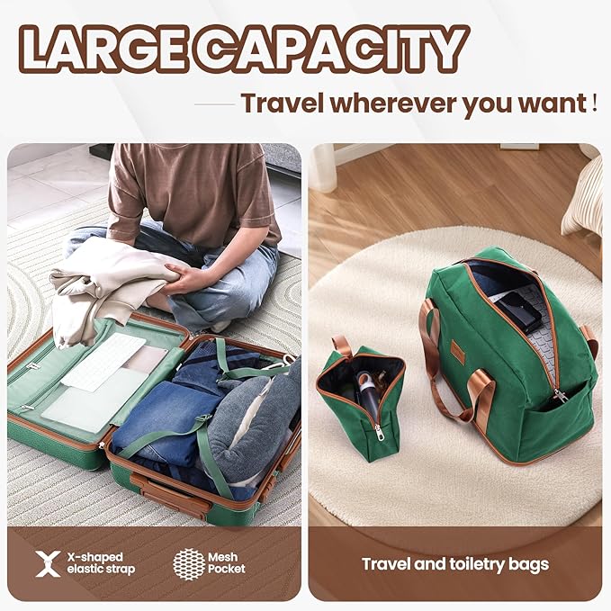 Hoteel Luggage Sets 3 Piece, 4-Year Warranty, Carry-On Luggage with Dual-Spinner Wheels, ABS Hard Shell Suitcase with TSA Locks, 20 Inch Lightweight Luggages for Travel, Green(20IN/DB/TB)