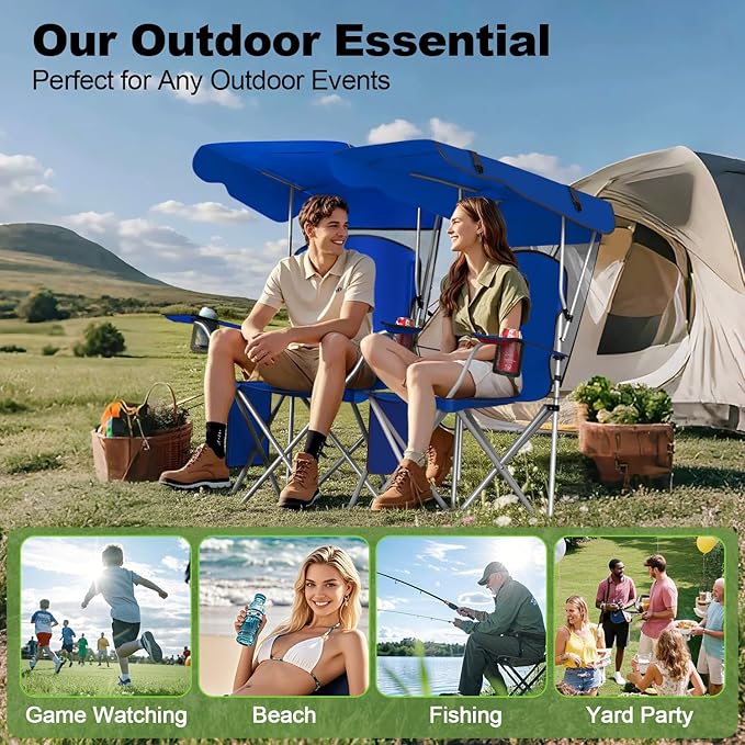 VTOY Portable Camping Chair with Canopy - Folding Chair with Canopy, Durable 600D Oxford Canopy Chair for Camping, Beach, Picnics, Fishing & Sports