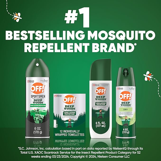 OFF! Deep Woods Mosquito and Insect Repellent Wipes, Long lasting, 12 Individually Wrapped Wipes (Pack of 1)