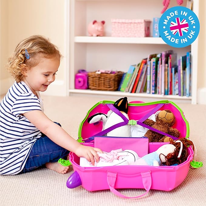 Trunki Ride-On Kids Suitcase | Tow-Along Toddler Luggage | Carry-On Cute Bag with Wheels | Kids Luggage and Airplane Travel Essentials: Trixie Girl Pink
