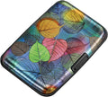 ELFISH Mini RFID Aluminum Wallet Credit Cards Holder Business Card Case Metal ID Case for Men Women（Colorful Leaves