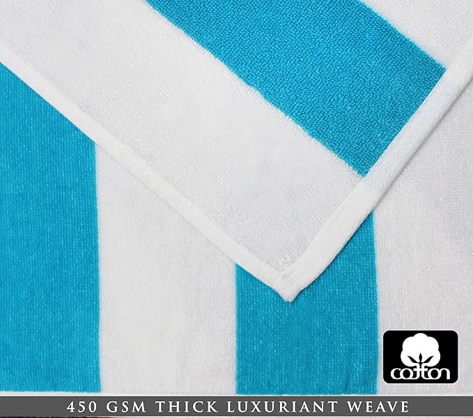 COTTON CRAFT Oversized Beach Towels - 2 Pack XXL 35x84 - The Big Kahuna 7 Foot Extra Large Beach Blanket Towel - Big & Tall - Huge 100% Cotton Velour Soft Luxury Pool Bath Towel - Cabana Stripe Aqua