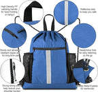 BeeGreen Royal Blue String Backpack Bag Cinch Sack with Shoe Compartment and Two Side Mesh Pockets Lightweight Sturdy Drawstring Gym Sackpack 1 Pack for Unisex