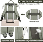 Laptop Backpack Women Work Bag: 15.6 inch Work Bookbag with USB Charging Port Large Travel Backpack Purse for College Nurse Casual Daypack for Teacher Professional Computer Backpack Beige Light Green