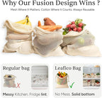 LEAFICO Reusable Produce Bags – 100% Cotton Mesh & Solid Hybrid (Medium 10x12 inch 3 Pcs) – Grocery Storage Bags for Fruit, Vegetables, Bulk Food – Washable, Plastic-Free, Breathable, Zero Waste