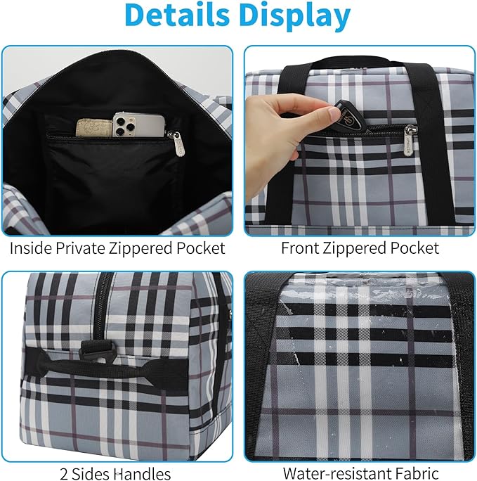 Apenze Small Gym Bag 14 inch lightweight Carry On Mini Duffel Bag for Travel Sport - Gray white plaid
