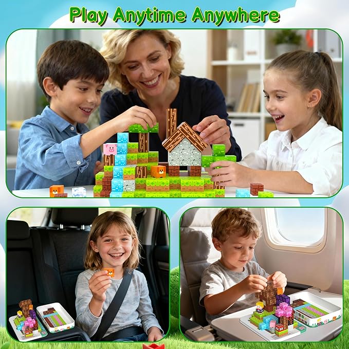 Magnetic Blocks Travel Magnetic Building Blocks Cubes - 150 PCS Tin Box Magnet Toys Set STEM Educational for Kids Ages 4-8 6-8 8-12 Year Old Boys Girls Gifts Birthday Christmas