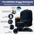 Dog Travel Bag for Supplies - Complete Dog Diaper Bag Backpack with 2 BPA-Free Travel Bowls, Treat Pouch, Food Container, Placemat & Laptop Sleeve – for Traveling, Road Trips, Hiking: Black