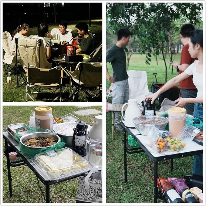 Titanker Folding Camping Table 3ft, Large Camp Table Portable with Extra Side Racks & Storage Net, Folding Picnic Table, Outdoor Patio Table, RV/Car Camping Essentials, Aluminum, Silver