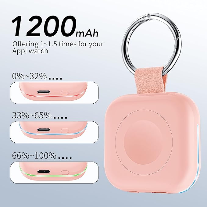 HUOTO Portable Wireless Charger for Apple Watch Accessories,for Apple Watch Series 11/10/9/8/UItra 2/UItra/7/6/5/4/3/2/SE,Compact Magnetic iWatch Charger 1200mAh Power Bank Keychain Travel Style Gift