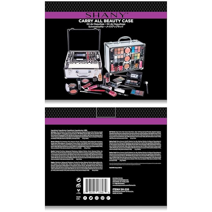 SHANY Carry All Trunk Makeup Train Case with Re-usable Aluminum Beauty Storage Organizer Case. Make up Set with Eye palettes, Blushes,Face Powders, Manicure, Pedicure and Cosmetics Brushes. GIFT SET