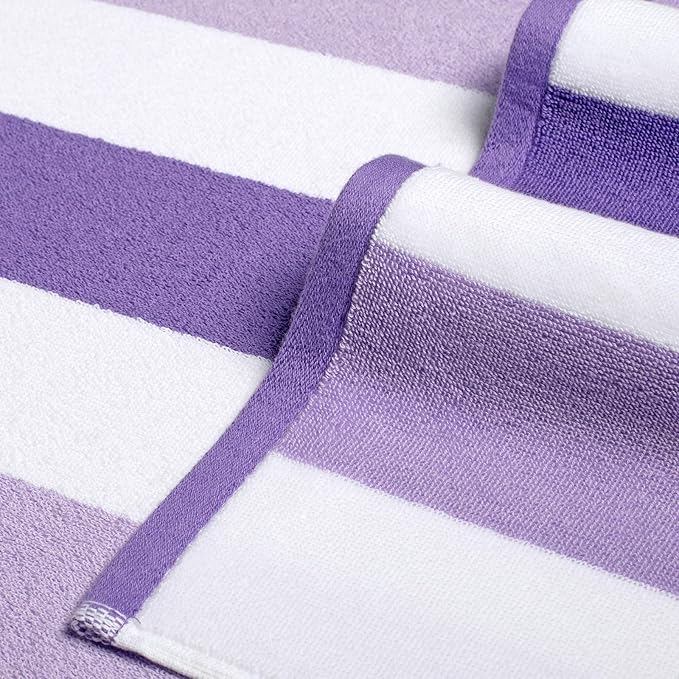 Bornbay Cotton Oversized Beach Towel - Extra Large 40"X70" Big Cute Thick Pool Towel, XL Stitch Beach Towels Striped Purple Swimming Towel for Adults Women