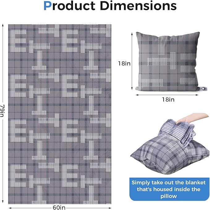 3 in 1 Travel Pillow Blanket Set with Removable Flannel Blanket Throw,Hand Warmer Pockets,Pillow (Color6, 60in*79in)