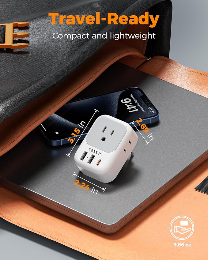 Italy Travel Plug Adapter PD 20W, TESSAN Type L Adapter for Travel with 4 Outlets 3 USB Ports (1 USB-C), Power Adaptor for US to Italy Chile Rome Uruguay Milan Libya