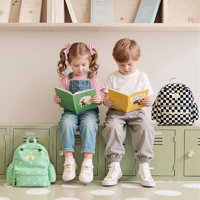 STEAMEDBUN Corduroy Toddler Backpack for Boys 2-4: Kids backpack for Boys Girls - 12 inch Preschool Kindergarten Backpacks - Checkered