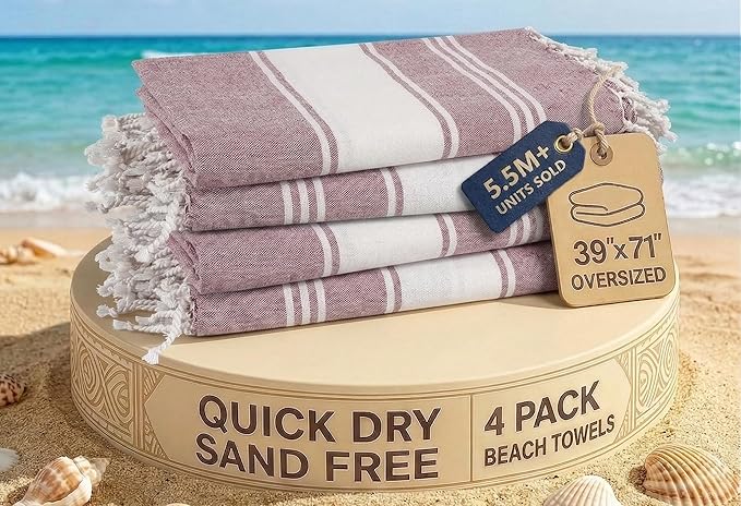 LANE LINEN Beach Towels 4 Pack - Beach Towels Oversized, Pre-Washed Extra Large Beach Towel, Quick Dry, No Sand Beach Towel, Pool Towels for Adults, 39"x71" - Wistful Mauve