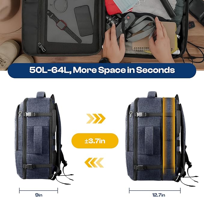 60L Extra Large Laptop Backpack for Men, TSA Approved Water Resistant Computer Bag for Business Travel, Fits 18.4 Inch Laptop, Blue