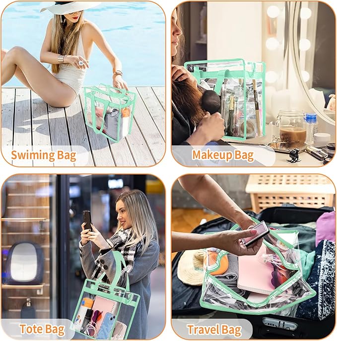 Hoiny Clear Bag for Stadium Events Approved, 12x6x12 Large Transparent Tote Bag with Zipper for Gym Concert Sports Festivals