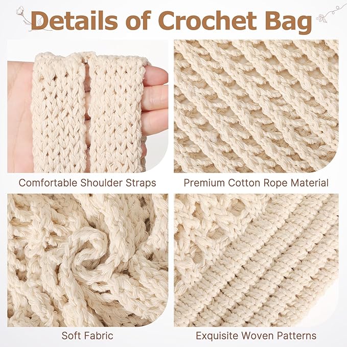 Tavaleu Crochet Tote Beach Bags for Women, Mesh Beach Tote Knit Bag, Summer Vacation Aesthetic Boho Hobo Shoulder Bag