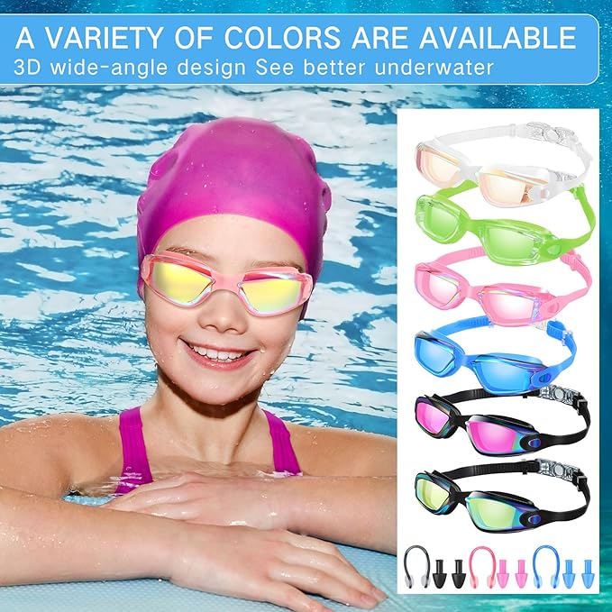 Flutesan 6 Pack Swim Goggles for Adult Anti Fog Swimming Glasses with Ear Plugs Nose Clip No Leaking Full Protection Goggles