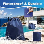 2-Pack Waterproof Drawstring Backpacks, Soccer-Texture Oxford Fabric, 16.9" × 13.8", Lightweight 0.19 lb Each, No Eyelets, Gym & Marathon Gear Sacks(Navy Blue)