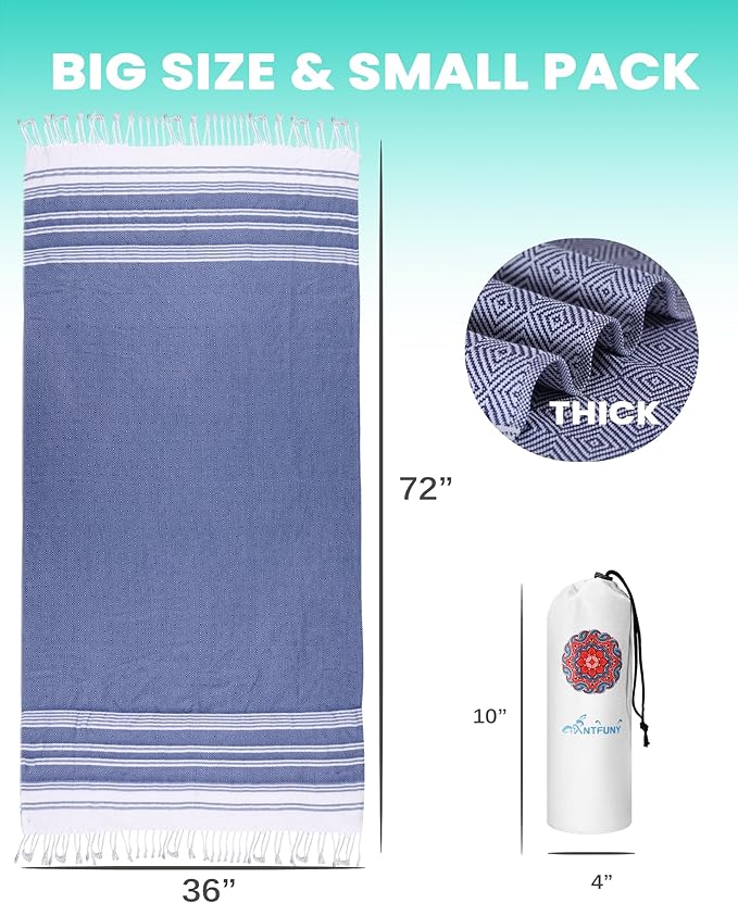 Antfuny 2 Packs Turkish Beach Towels Vacation Essentials Quick Dry Sand Free Oversized Bath Pool Swim Towel Extra Large XL Big Blanket Adult Travel Cruise Accessories Must Haves Clearance Stuff