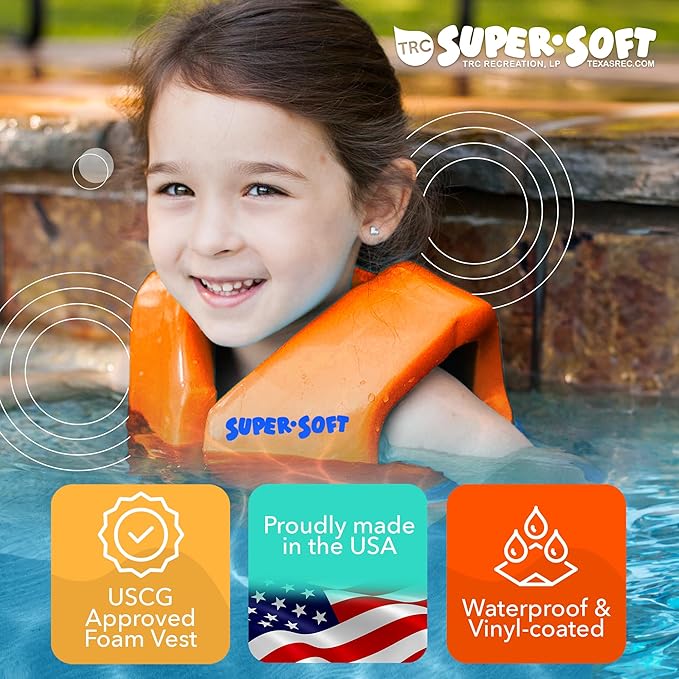 TRC Recreation Super Soft Child Life Jacket USCG Approved Vinyl Coated Foam Swim Vest for Kids Swimming Pool and Beach Gear