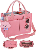BESBESME Canvas Tote Bag for Women with Zipper & Compartments– Large Work & College Laptop Tote Crossbody Shoulder Bag